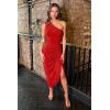 image:imageBEAGIMEG Womens Elegant One Shoulder Sleeveless Ruched Slit Midi Dress Cocktail Party DressRed