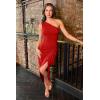 image:imageBEAGIMEG Womens Elegant One Shoulder Sleeveless Ruched Slit Midi Dress Cocktail Party DressRed