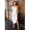 image:imageBEAGIMEG Womens Elegant One Shoulder Sleeveless Ruched Slit Midi Dress Cocktail Party DressWhite