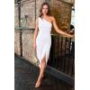 image:imageBEAGIMEG Womens Elegant One Shoulder Sleeveless Ruched Slit Midi Dress Cocktail Party DressWhite