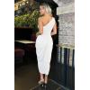 image:imageBEAGIMEG Womens Elegant One Shoulder Sleeveless Ruched Slit Midi Dress Cocktail Party DressWhite