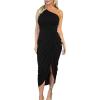 image:imageBEAGIMEG Womens Elegant One Shoulder Sleeveless Ruched Slit Midi Dress Cocktail Party DressBlack