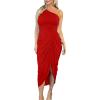 image:imageBEAGIMEG Womens Elegant One Shoulder Sleeveless Ruched Slit Midi Dress Cocktail Party DressRed