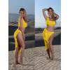 image:imageBEAGIMEG Womens Sexy One Shoulder Long Bodycon Slit Skirt 2 Pieces Dress