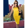 image:imageBEAGIMEG Womens Sexy Tank Top Bodycon Midi Party Dress  Ruched Sleeveless BasicYellow