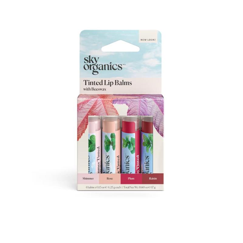 Sky Organics Tinted Lip Balms for Lips to Moisturize Soften ampamp Add A Wash of Color Four Assorted Shades 4pkFour Assorted Shades