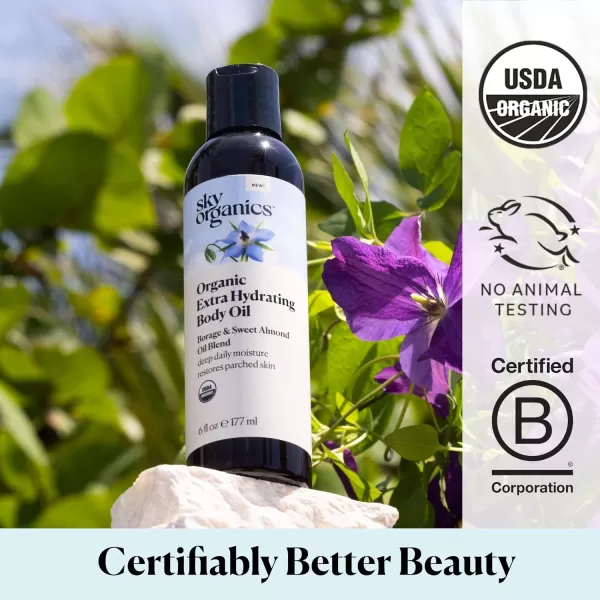 Sky Organics Body Oil Extra Hydrating ampamp Nourishing Organic Skin Care with Borage Oil Acai ampamp Sweet Almond Oil Moisturizing Massage Oil Refreshing Orange ampamp Spearmint Scent 6 fl oz