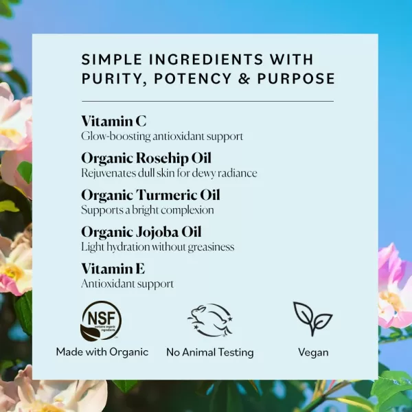 Sky Organics Bright Glow Face Serum Vitamin C Serum Rejuvenate Dull Skin Hydrating Promotes Brighterlooking Complexion Skin Care with Vitamin E Organic Jojoba Oil ampamp Rosehip Oil 1 fl oz