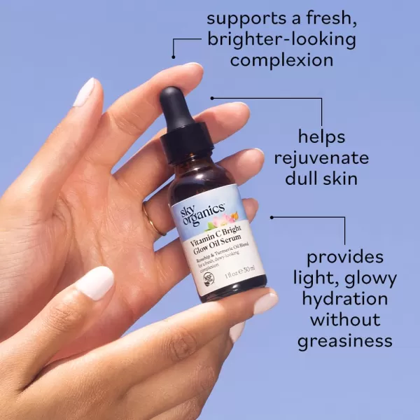 Sky Organics Bright Glow Face Serum Vitamin C Serum Rejuvenate Dull Skin Hydrating Promotes Brighterlooking Complexion Skin Care with Vitamin E Organic Jojoba Oil ampamp Rosehip Oil 1 fl oz