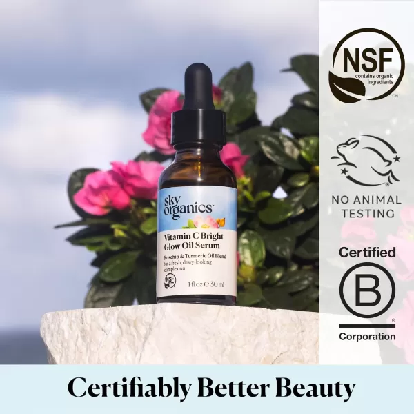 Sky Organics Bright Glow Face Serum Vitamin C Serum Rejuvenate Dull Skin Hydrating Promotes Brighterlooking Complexion Skin Care with Vitamin E Organic Jojoba Oil ampamp Rosehip Oil 1 fl oz