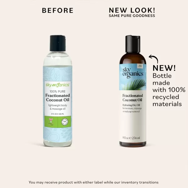 Sky Organics Fractionated Coconut Oil Hydrating Dry Oil for Moisture Massage and Makeup Removal Suitable for All Skin Types 100 Pure and Cold Pressed Multipurpose Body and Face Oil 8 fl Oz