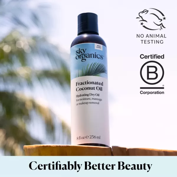 Sky Organics Fractionated Coconut Oil Hydrating Dry Oil for Moisture Massage and Makeup Removal Suitable for All Skin Types 100 Pure and Cold Pressed Multipurpose Body and Face Oil 8 fl Oz