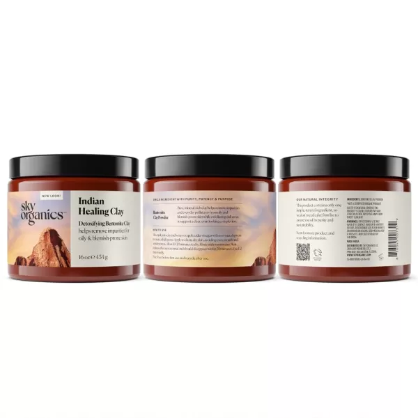 Sky Organics  Indian Healing Clay 16 oz  Detoxifying Bentonite Clay Powder  Exfoliating Face Mask  Pore Cleaner  Combination ampamp Oily Skin  Natural Vegan ampamp Cruelty Free  Skin Care ampamp Self Care1 Pound Pack of 1