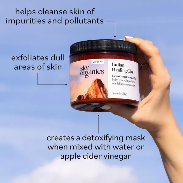 Sky Organics  Indian Healing Clay 16 oz  Detoxifying Bentonite Clay Powder  Exfoliating Face Mask  Pore Cleaner  Combination ampamp Oily Skin  Natural Vegan ampamp Cruelty Free  Skin Care ampamp Self Care1 Pound Pack of 1