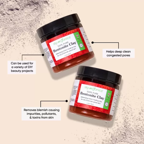 Sky Organics  Indian Healing Clay 16 oz  Detoxifying Bentonite Clay Powder  Exfoliating Face Mask  Pore Cleaner  Combination ampamp Oily Skin  Natural Vegan ampamp Cruelty Free  Skin Care ampamp Self Care4 Ounce Pack of 1