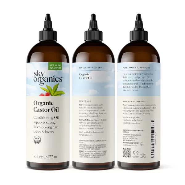 Sky Organics Organic Castor Oil 100 Pure Hexane Free ColdPressed to Support Stronger FullerLooking Hair Eyelashes ampamp EyebrowsGood for Castor Packs Navel Oiling Carrier Oil Use 8 fl oz16 Fl Oz Kit Pack of 1