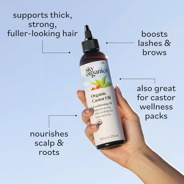 Sky Organics Organic Castor Oil 100 Pure Hexane Free ColdPressed to Support Stronger FullerLooking Hair Eyelashes ampamp EyebrowsGood for Castor Packs Navel Oiling Carrier Oil Use 8 fl oz8 Fl Oz Pack of 1