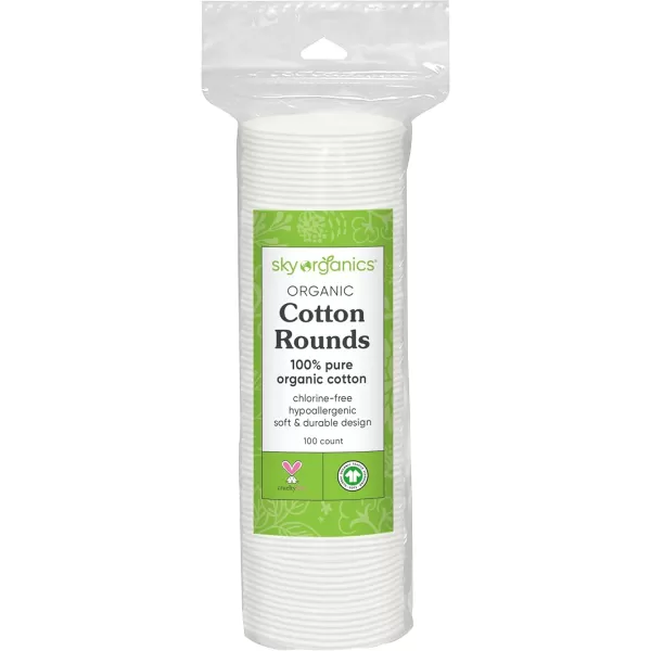 Sky Organics Organic Cotton Rounds for Sensitive Skin 100 Pure GOTS Certified Organic for Beauty ampamp Personal Care 100 ct w Ebook100 Count Pack of 1