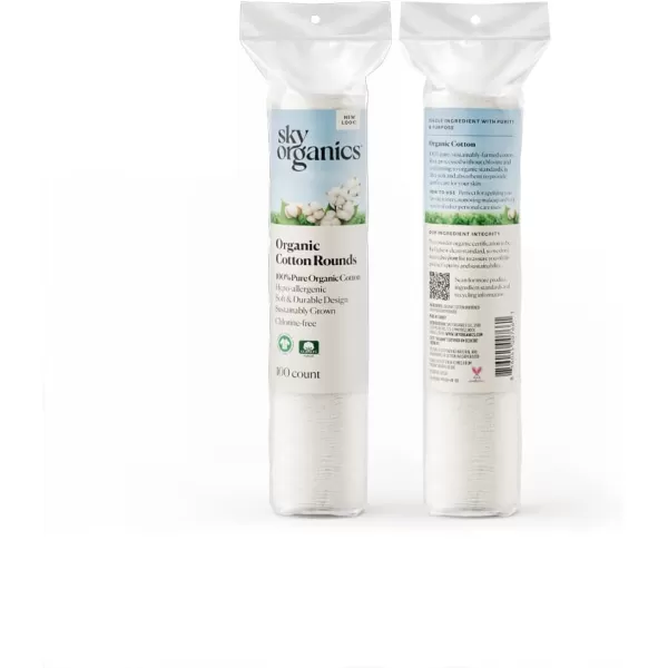 Sky Organics Organic Cotton Rounds for Sensitive Skin 100 Pure GOTS Certified Organic for Beauty ampamp Personal Care 100 ct w Ebook100 Count Pack of 1