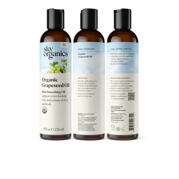 Sky Organics Organic Grapeseed Oil Skin Smoothing Oil to Support Healthy and EvenLooking Skin Tone and Texture on Face and Body Suitable for All Skin Types 100 Pure ampamp ColdPressed 8 fl Oz