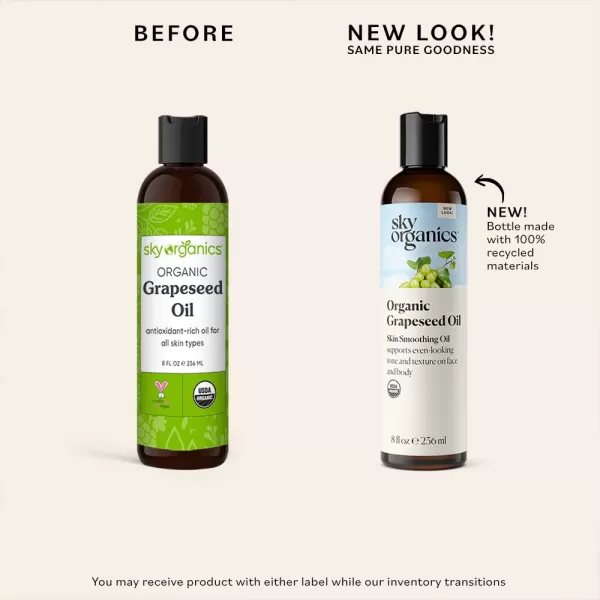 Sky Organics Organic Grapeseed Oil Skin Smoothing Oil to Support Healthy and EvenLooking Skin Tone and Texture on Face and Body Suitable for All Skin Types 100 Pure ampamp ColdPressed 8 fl Oz