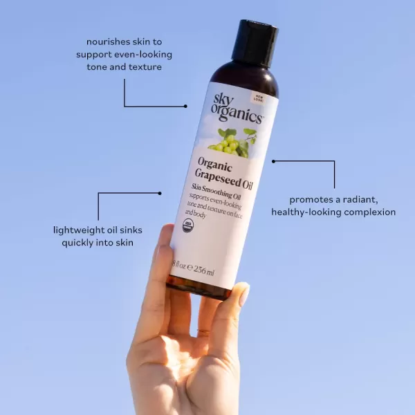 Sky Organics Organic Grapeseed Oil Skin Smoothing Oil to Support Healthy and EvenLooking Skin Tone and Texture on Face and Body Suitable for All Skin Types 100 Pure ampamp ColdPressed 8 fl Oz
