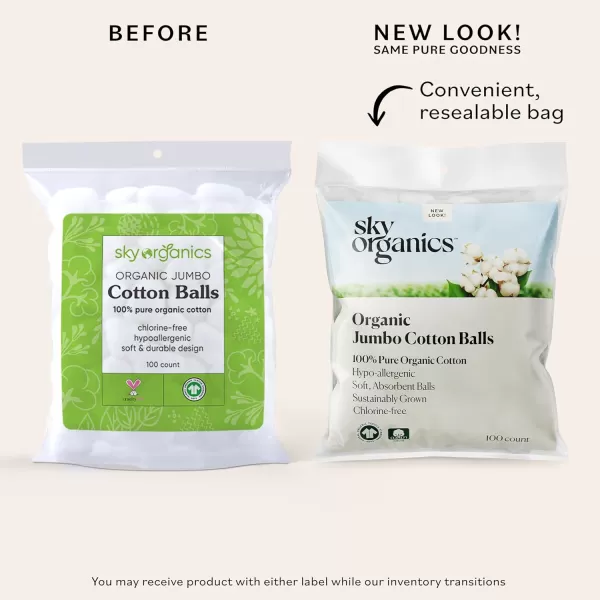 Sky Organics Organic Jumbo Cotton Balls for Sensitive Skin 100 Pure Organic Cotton Sustainably Grown Chlorine Free Hypoallergenic UltraSoft and Absorbant for Beauty ampamp Personal Care 300 ct100 Count Pack of 3