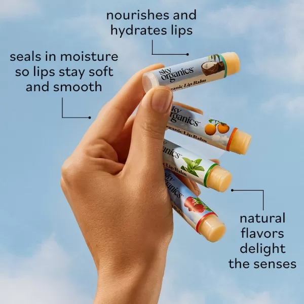 Sky Organics Organic Lip Balm with Beeswax and a Rich Nourishing Blend of Plant Oils Moisturizing Lips Balms to Lock In Moisture and Keep Lips Feeling Soft and Smooth Six Assorted Flavors 6pkMint  Coconut  Strawberry  Citrus