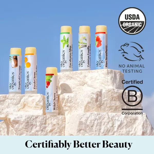Sky Organics Organic Lip Balm with Beeswax and a Rich Nourishing Blend of Plant Oils Moisturizing Lips Balms to Lock In Moisture and Keep Lips Feeling Soft and Smooth Six Assorted Flavors 6pkCherry Coconut  Vanilla Strawberry Citrus Mint