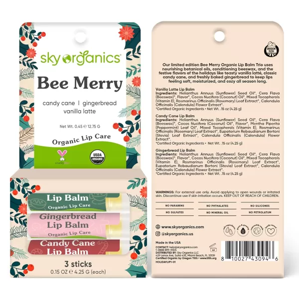 Sky Organics Organic Lip Balm with Beeswax and a Rich Nourishing Blend of Plant Oils Moisturizing Lips Balms to Lock In Moisture and Keep Lips Feeling Soft and Smooth Six Assorted Flavors 6pkWinter Flavors
