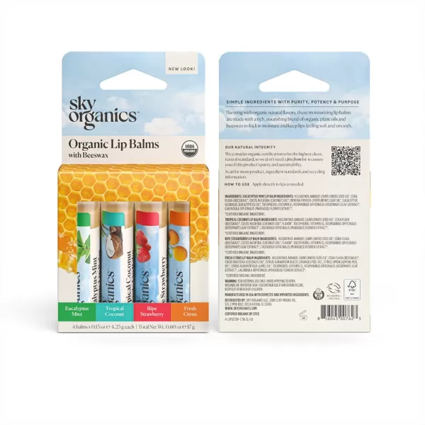 Sky Organics Organic Lip Balm with Beeswax and a Rich Nourishing Blend of Plant Oils Moisturizing Lips Balms to Lock In Moisture and Keep Lips Feeling Soft and Smooth Six Assorted Flavors 6pkMint  Coconut  Strawberry  Citrus