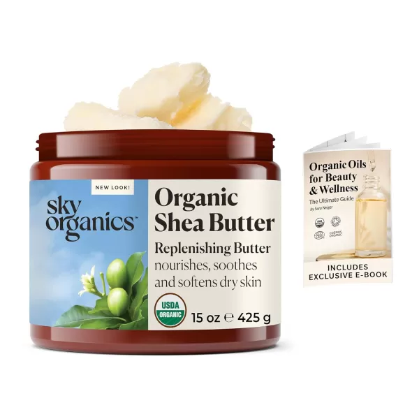 Sky Organics Organic Shea Butter Replenishing Butter for Body ampamp Face Soothes Softens and Boosts Skins Overall Moisture and Radiance Suitable for Dry Skin USDA Certified Organic Skin Care 15 OzShea Butter
