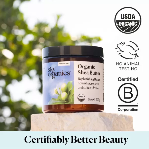 Sky Organics Organic Shea Butter Replenishing Butter for Body ampamp Face Soothes Softens and Boosts Skins Overall Moisture and Radiance Suitable for Dry Skin USDA Certified Organic Skin Care 15 OzShea Butter