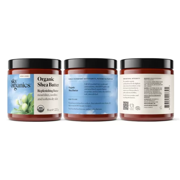 Sky Organics Organic Shea Butter Replenishing Butter for Body ampamp Face Soothes Softens and Boosts Skins Overall Moisture and Radiance Suitable for Dry Skin USDA Certified Organic Skin Care 15 OzShea Butter