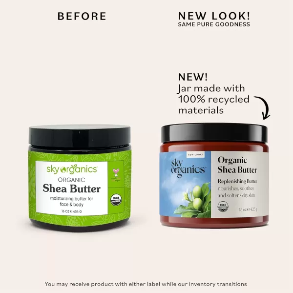 Sky Organics Organic Shea Butter Replenishing Butter for Body ampamp Face Soothes Softens and Boosts Skins Overall Moisture and Radiance Suitable for Dry Skin USDA Certified Organic Skin Care 15 OzShea Butter