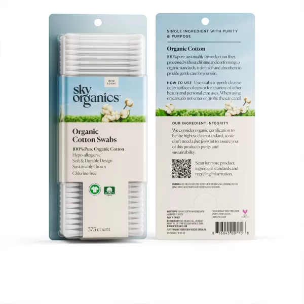Sky Organics Organnic Cotton Swabs for Sensitive Skin 100 Pure GOTS Certified Organic for Beauty ampamp Personal Care 500 ct375 Count Pack of 4
