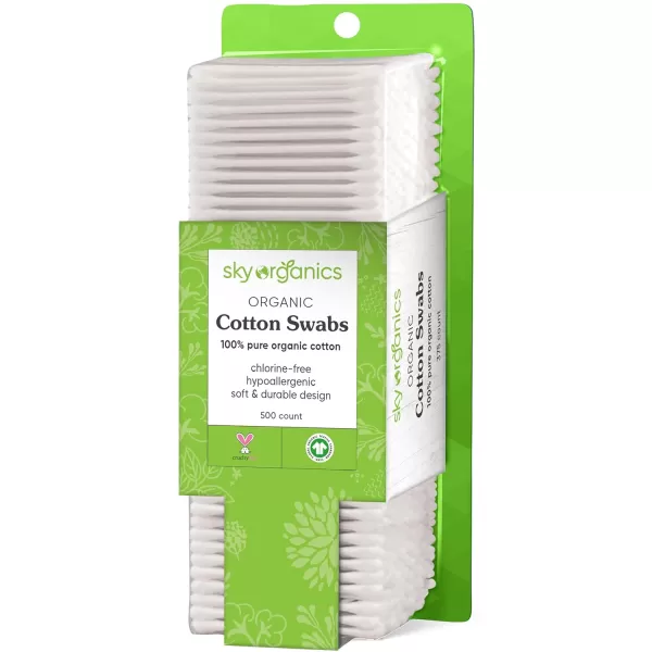 Sky Organics Organnic Cotton Swabs for Sensitive Skin 100 Pure GOTS Certified Organic for Beauty ampamp Personal Care 500 ct500 Count Pack of 1