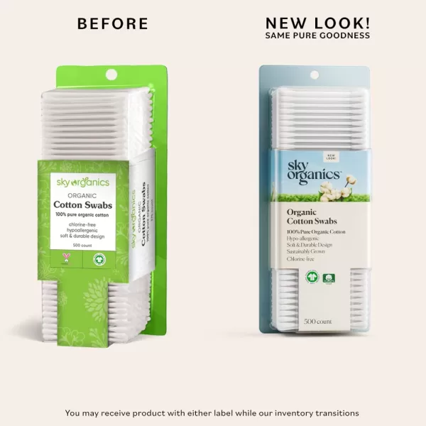 Sky Organics Organnic Cotton Swabs for Sensitive Skin 100 Pure GOTS Certified Organic for Beauty ampamp Personal Care 500 ct500 Count Pack of 1