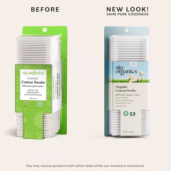 Sky Organics Organnic Cotton Swabs for Sensitive Skin 100 Pure GOTS Certified Organic for Beauty ampamp Personal Care 500 ct500 Count Pack of 2