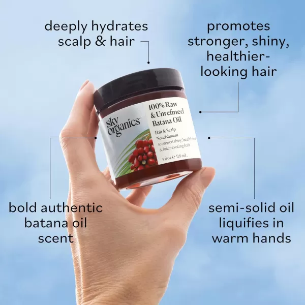 Sky Organics RAW ampamp UNREFINED BATANA OIL 100 Pure from Honduras to Support Scalp ampamp Stronger FullerLooking Hair Intensive Hair Conditioning ampamp Hair Repair Mask 4 fl oz Pack of 1