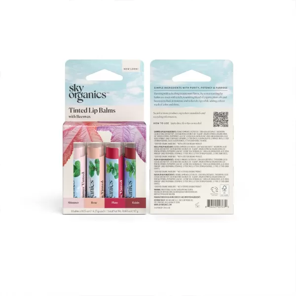Sky Organics Tinted Lip Balms for Lips to Moisturize Soften ampamp Add A Wash of Color Four Assorted Shades 4pkFour Assorted Shades