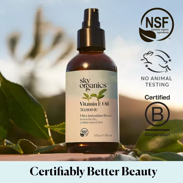 Sky Organics Vitamin E Oil Blend for Face Organic Antioxidant Facial Oil 30000 IUs to Deliver Reparative Moisture and Soothe Dry Damaged Skin 100 Pure ampamp ColdPressed 397 fl oz 117 ml