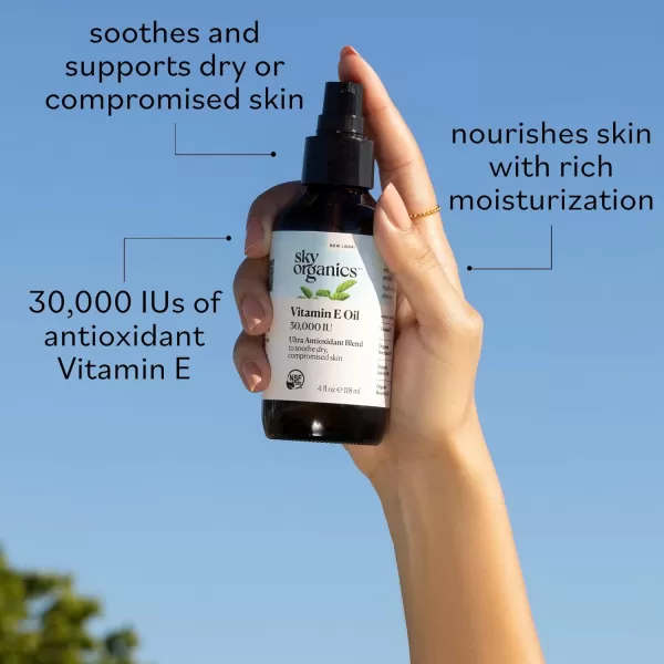 Sky Organics Vitamin E Oil Blend for Face Organic Antioxidant Facial Oil 30000 IUs to Deliver Reparative Moisture and Soothe Dry Damaged Skin 100 Pure ampamp ColdPressed 397 fl oz 117 ml