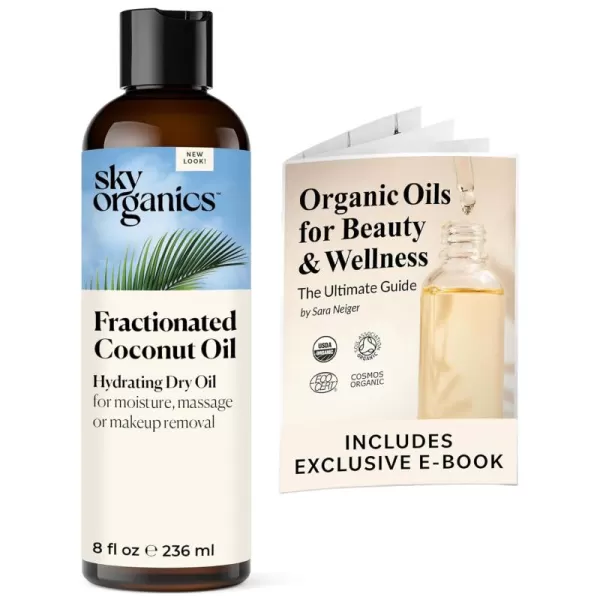 Sky Organics Fractionated Coconut Oil Hydrating Dry Oil for Moisture Massage and Makeup Removal Suitable for All Skin Types 100 Pure and Cold Pressed Multipurpose Body and Face Oil 8 fl Oz
