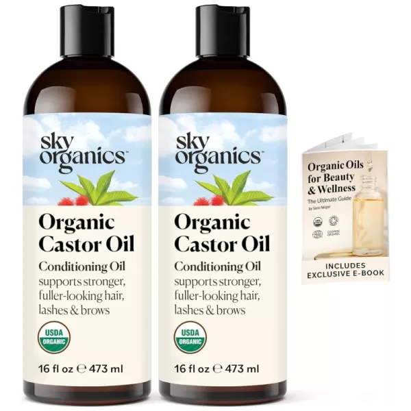 Sky Organics Organic Castor Oil 100 Pure Hexane Free ColdPressed to Support Stronger FullerLooking Hair Eyelashes ampamp EyebrowsGood for Castor Packs Navel Oiling Carrier Oil Use 8 fl oz16 Fl Oz Pack of 2