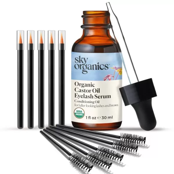 Sky Organics Organic Castor Oil 100 Pure Hexane Free ColdPressed to Support Stronger FullerLooking Hair Eyelashes ampamp EyebrowsGood for Castor Packs Navel Oiling Carrier Oil Use 8 fl ozCastor Oil Lash  Brow Serum
