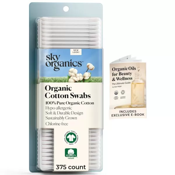 Sky Organics Organnic Cotton Swabs for Sensitive Skin 100 Pure GOTS Certified Organic for Beauty ampamp Personal Care 500 ct375 Count Pack of 1