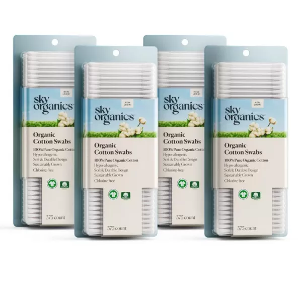 Sky Organics Organnic Cotton Swabs for Sensitive Skin 100 Pure GOTS Certified Organic for Beauty ampamp Personal Care 500 ct375 Count Pack of 4