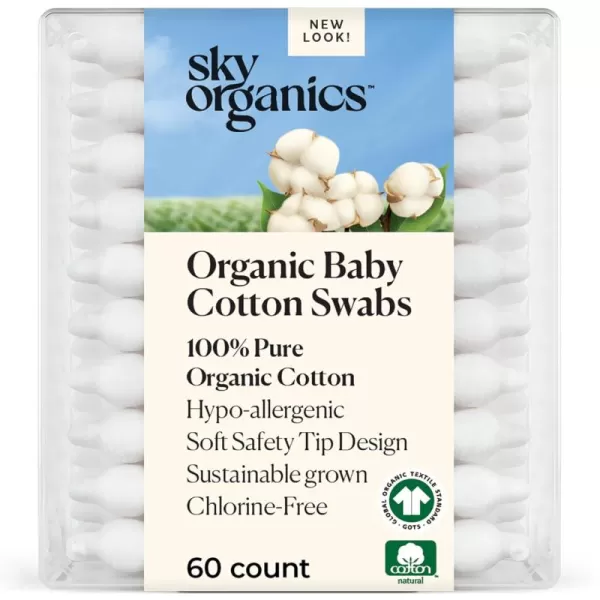 Sky Organics Organnic Cotton Swabs for Sensitive Skin 100 Pure GOTS Certified Organic for Beauty ampamp Personal Care 500 ct60 Count Pack of 1