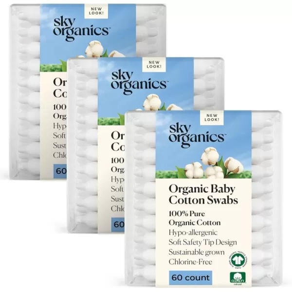 Sky Organics Organnic Cotton Swabs for Sensitive Skin 100 Pure GOTS Certified Organic for Beauty ampamp Personal Care 500 ct60 Count Pack of 3